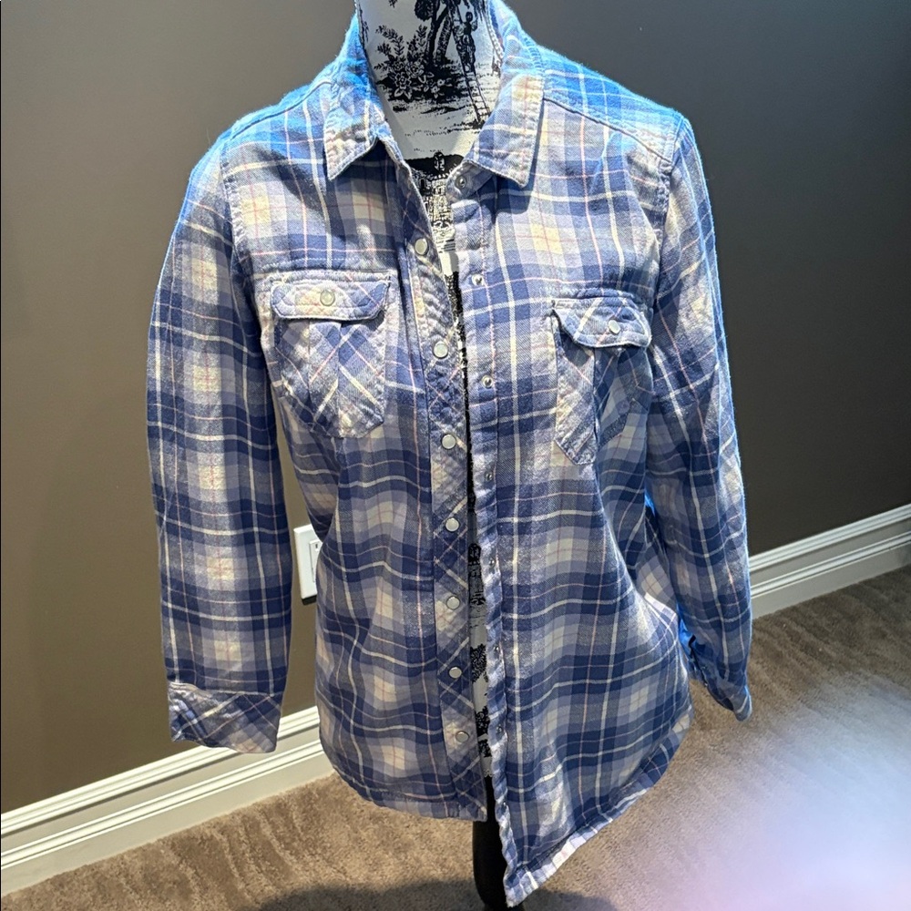 Blue and White Plaid Button-Up Shirt